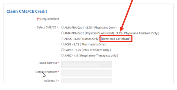 step 2 how to claim CE credit