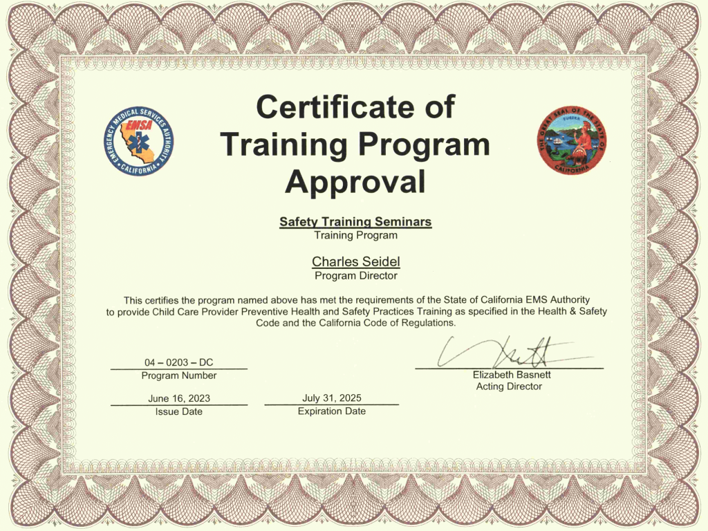 EMSA training program approval certificate